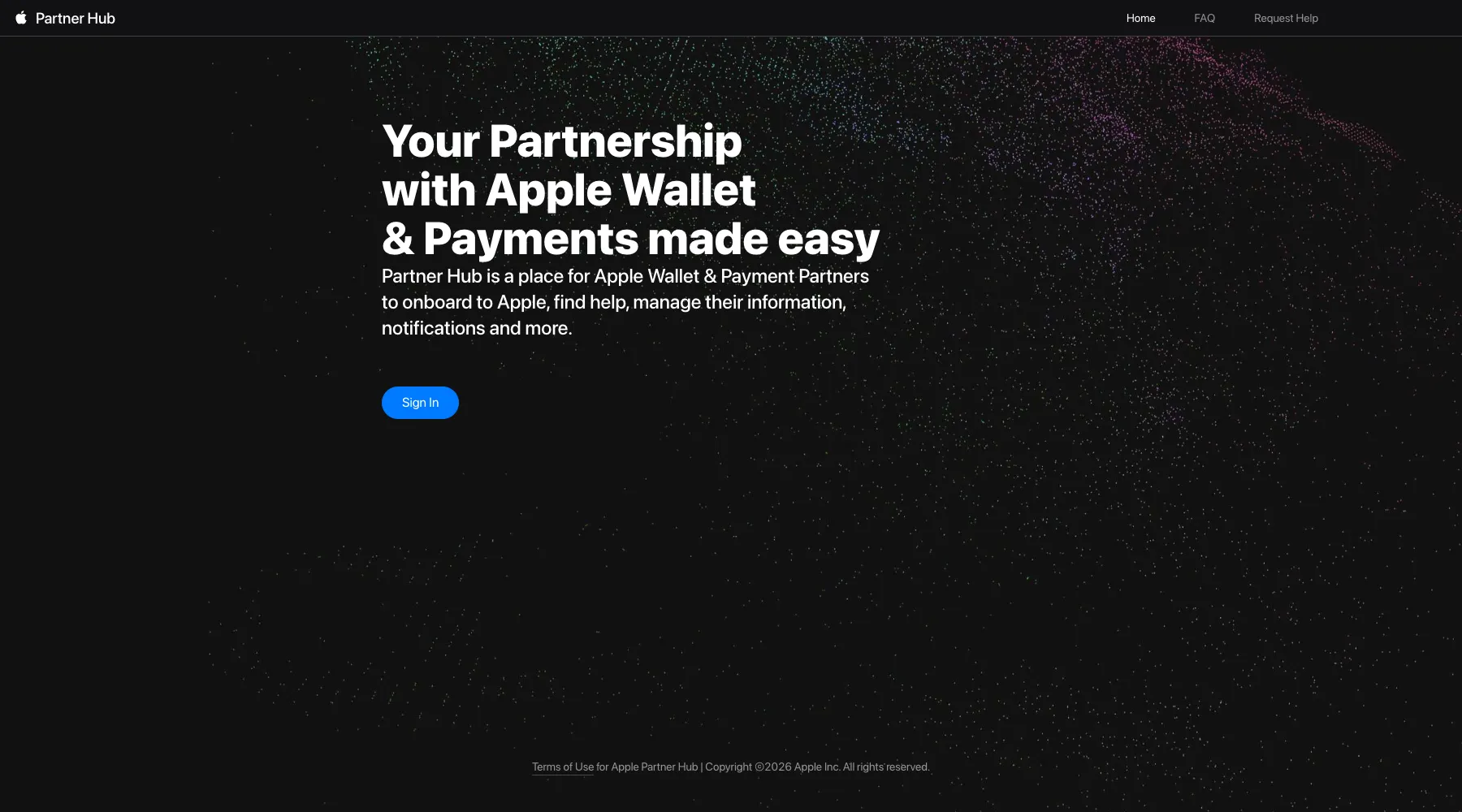 Apple Partner Hub public landing page for Wallet & Payment Partners